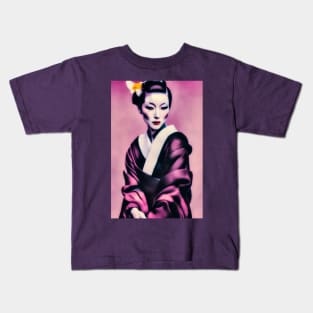 Japanese geisha with pink Kimono - modern vintage style Kids T-Shirt